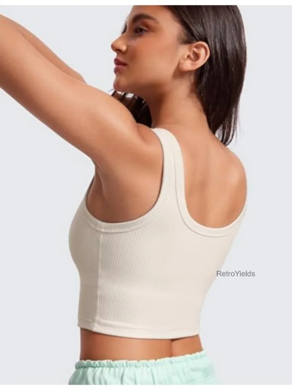Women's Ribbed U Neck Crop Tank Top with Built in Bra Removable Pads